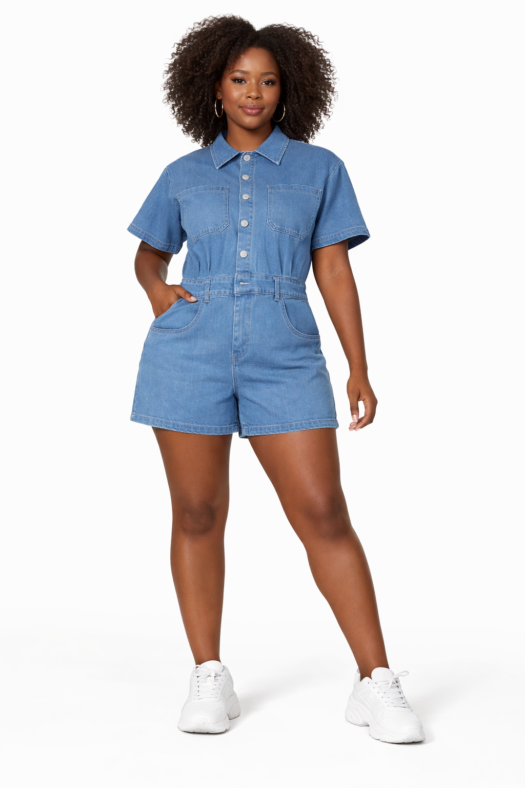 Chic Button-Front Denim Romper – Casual Everyday Style