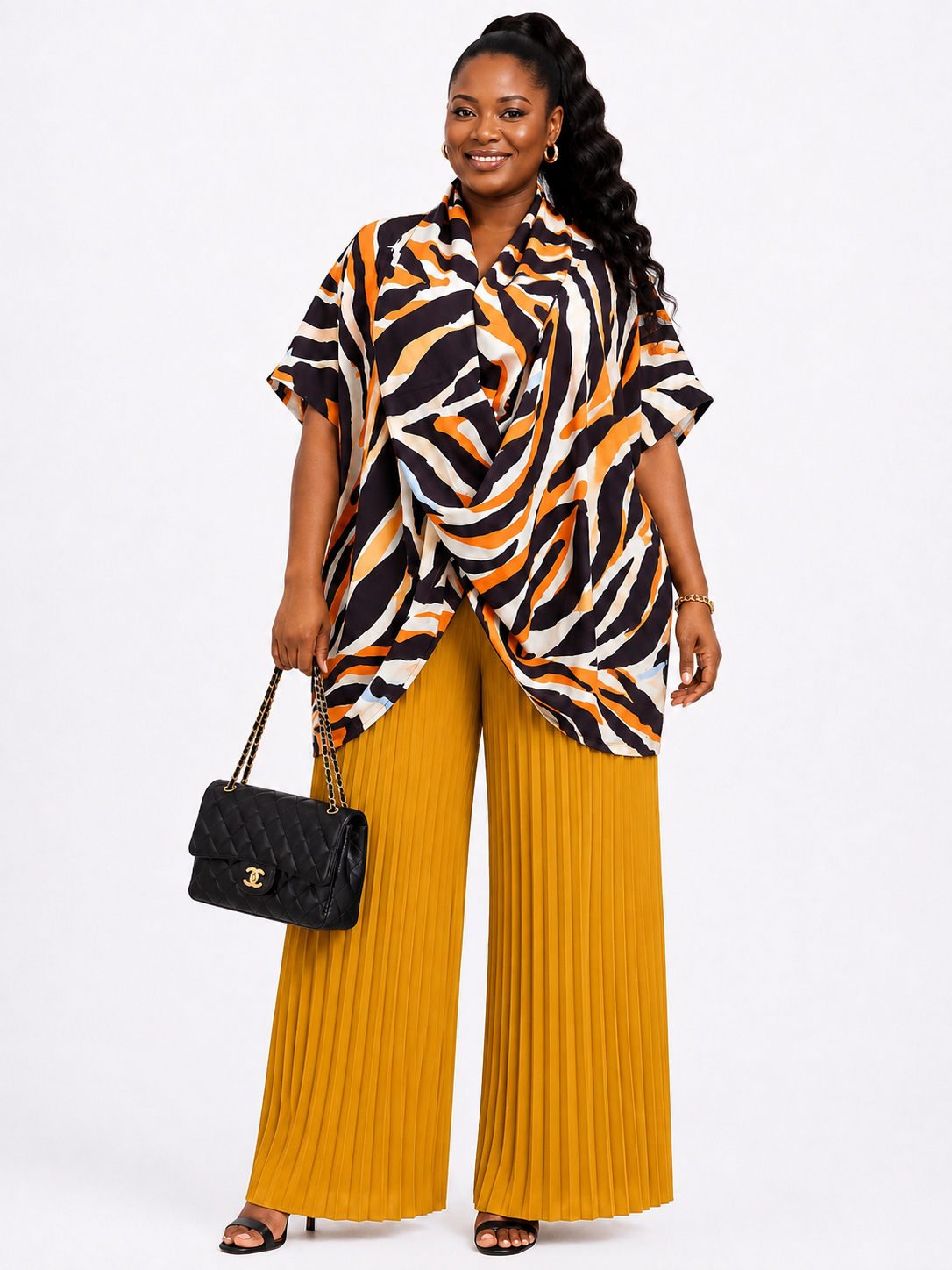 Mustard Luxe Draped Pleated Pant Set