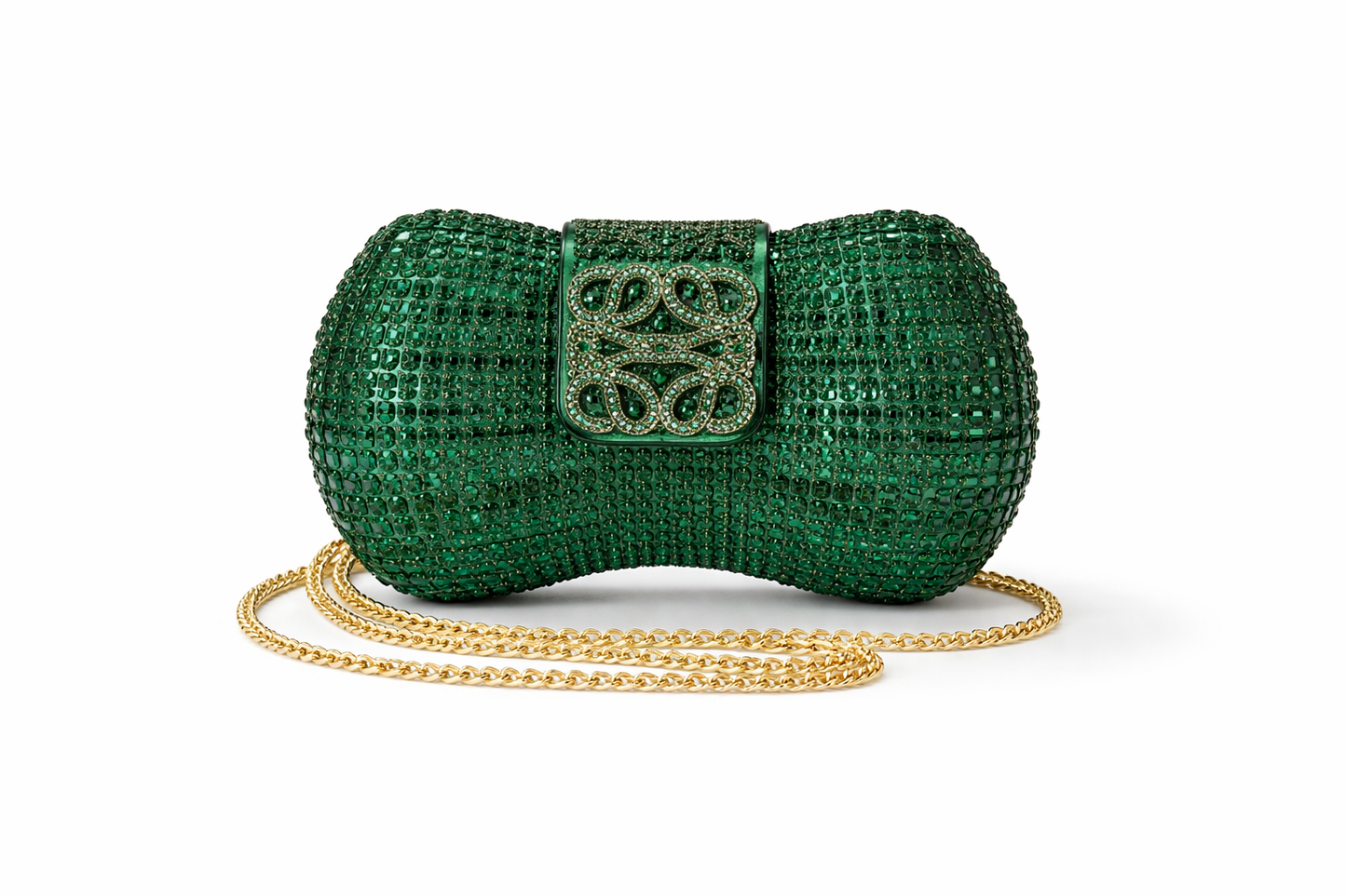 Luxe Crystal Bow Clutch Purse - Green
