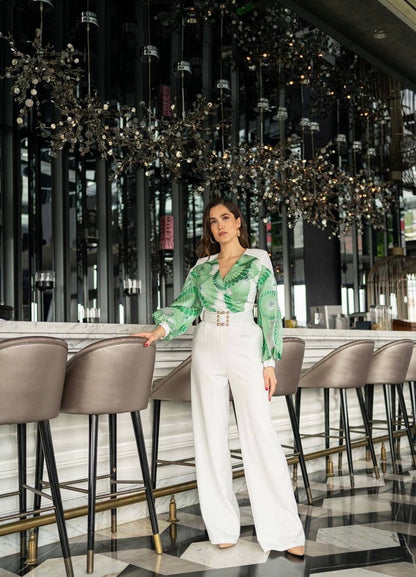 Turkish Brand – Full Length White & Green Jumpsuit