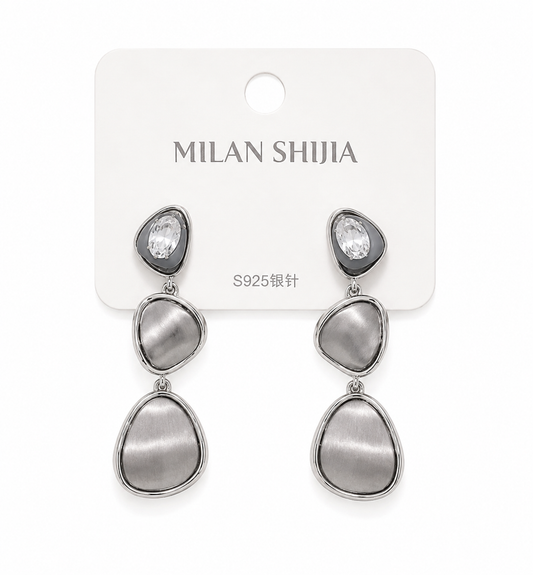 Silver Satin Teardrop Statement Earrings