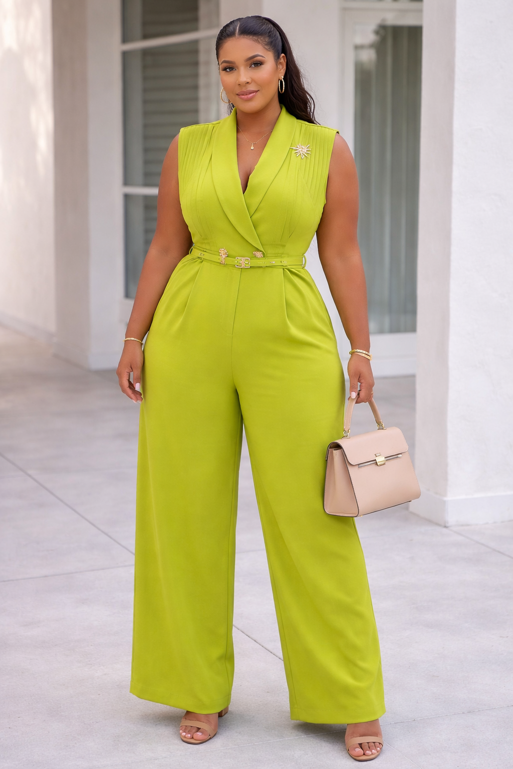 Luxe Green Tailored Sleeveless Jumpsuit