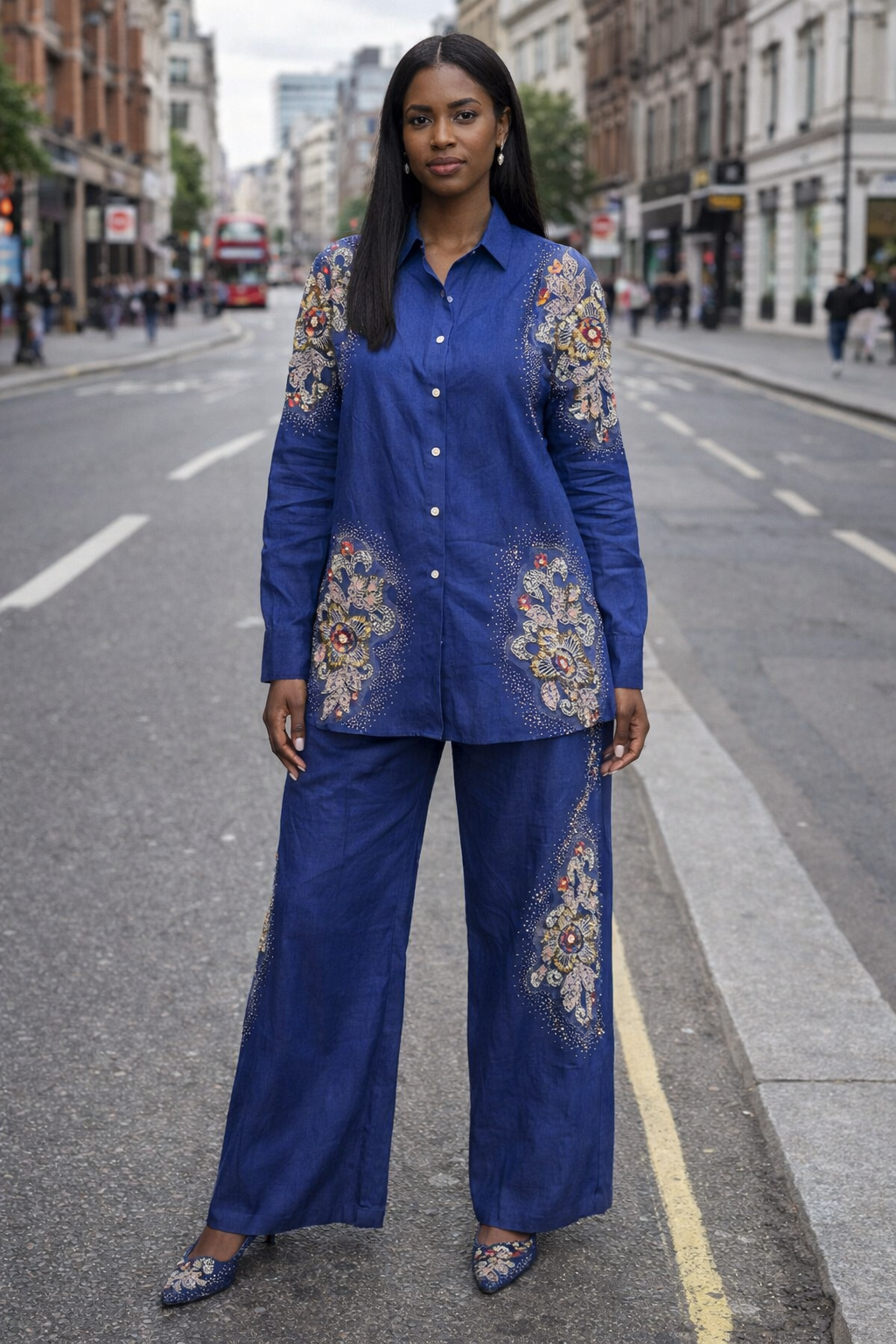 Royal Blue Embroidered Two-Piece Set