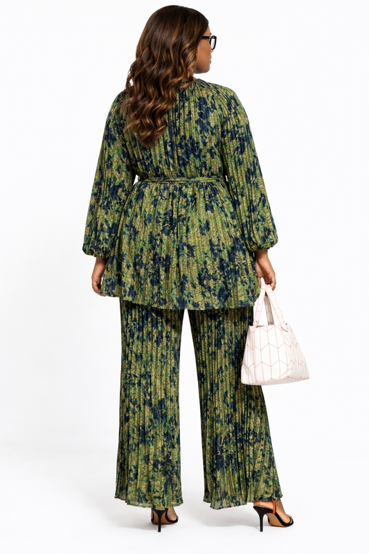 Miyaki - Pleated Two-Piece Set with Patterned Top