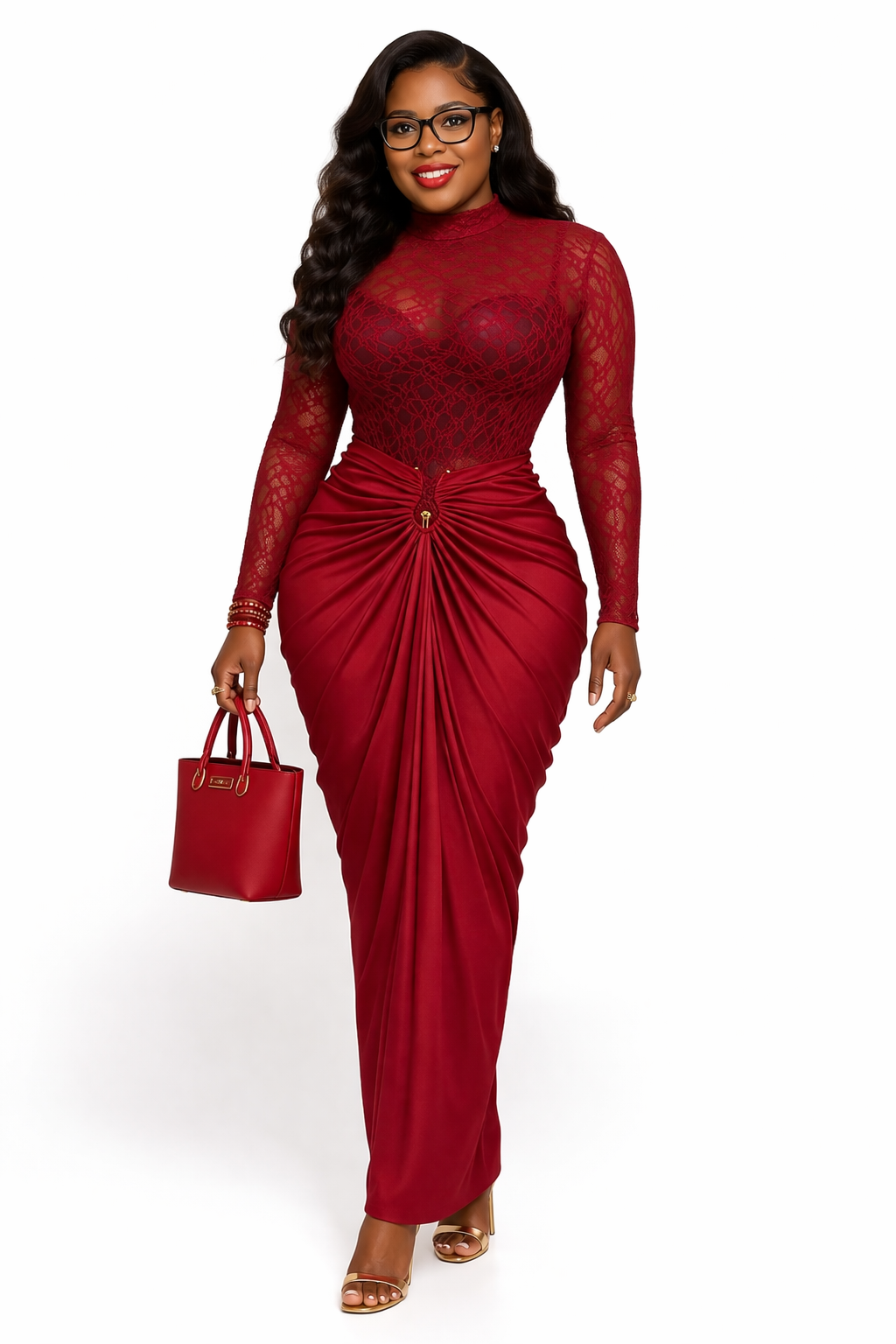 Burgundy Elegant Bodycon Dress With Net Top