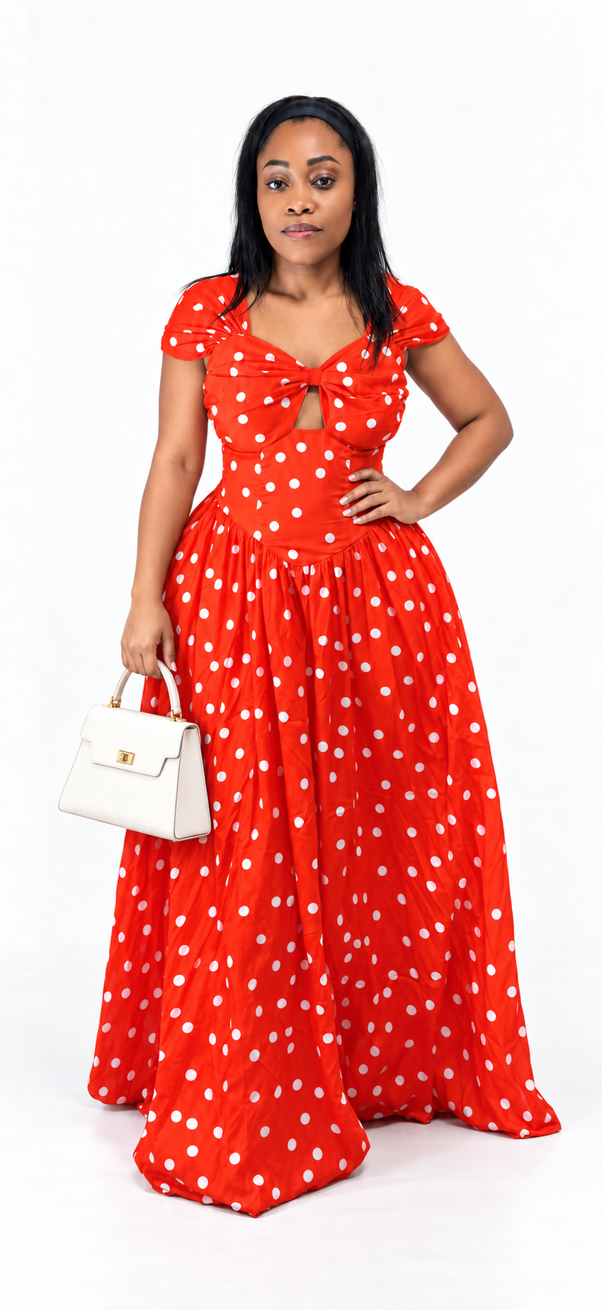 Red Polka Dot Twist-Front Maxi Dress
