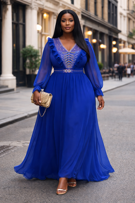 Blue Luxe Embellished Flowing Gown