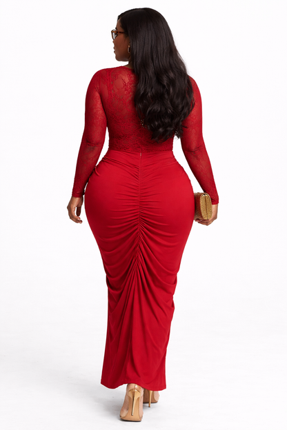 Burgundy Elegant Bodycon Dress With Net Top