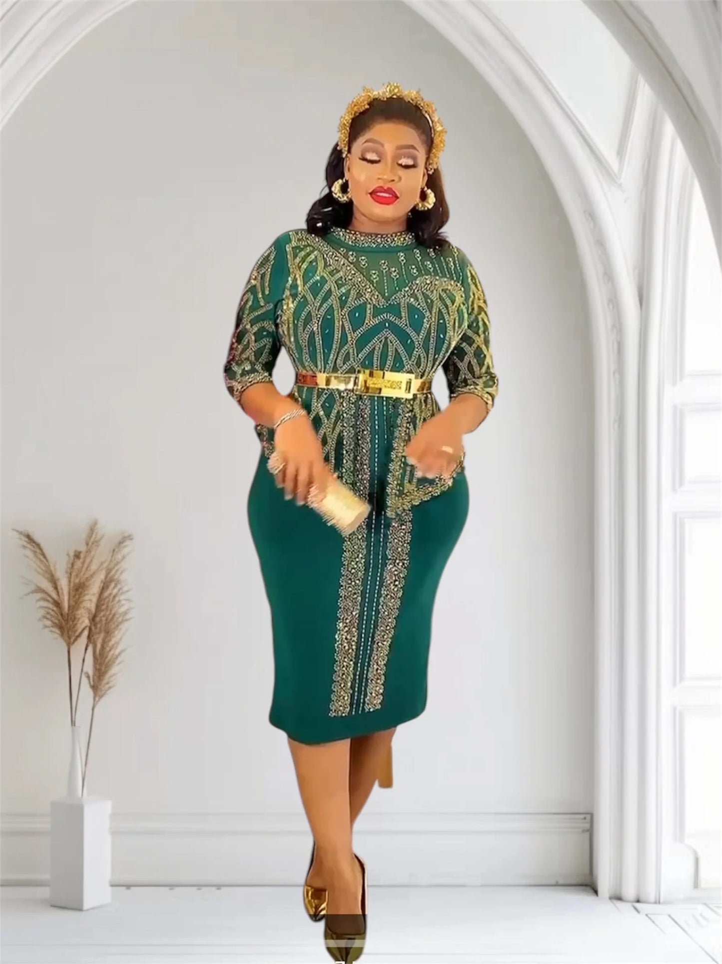 Green Kneel Embellished Party Dress