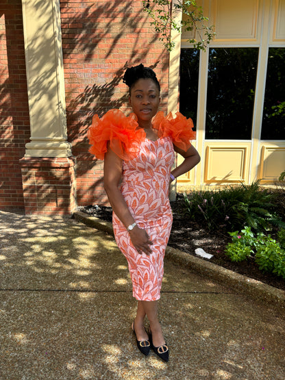 Statement Ruffle Sleeve Fitted Midi Dress