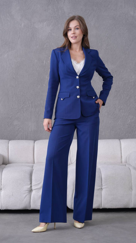 “Classic Blue Suit Set with Tailored Pants”