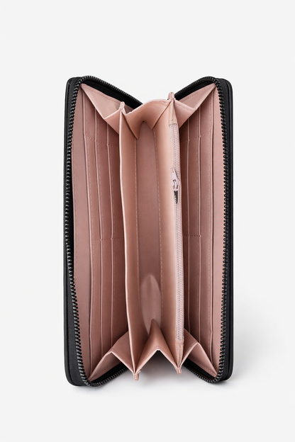 Elegant Zip Around Long Wallet – Premium Black Leather Purse