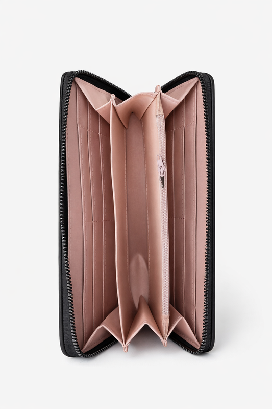 Elegant Zip Around Long Wallet – Premium Black Leather Purse
