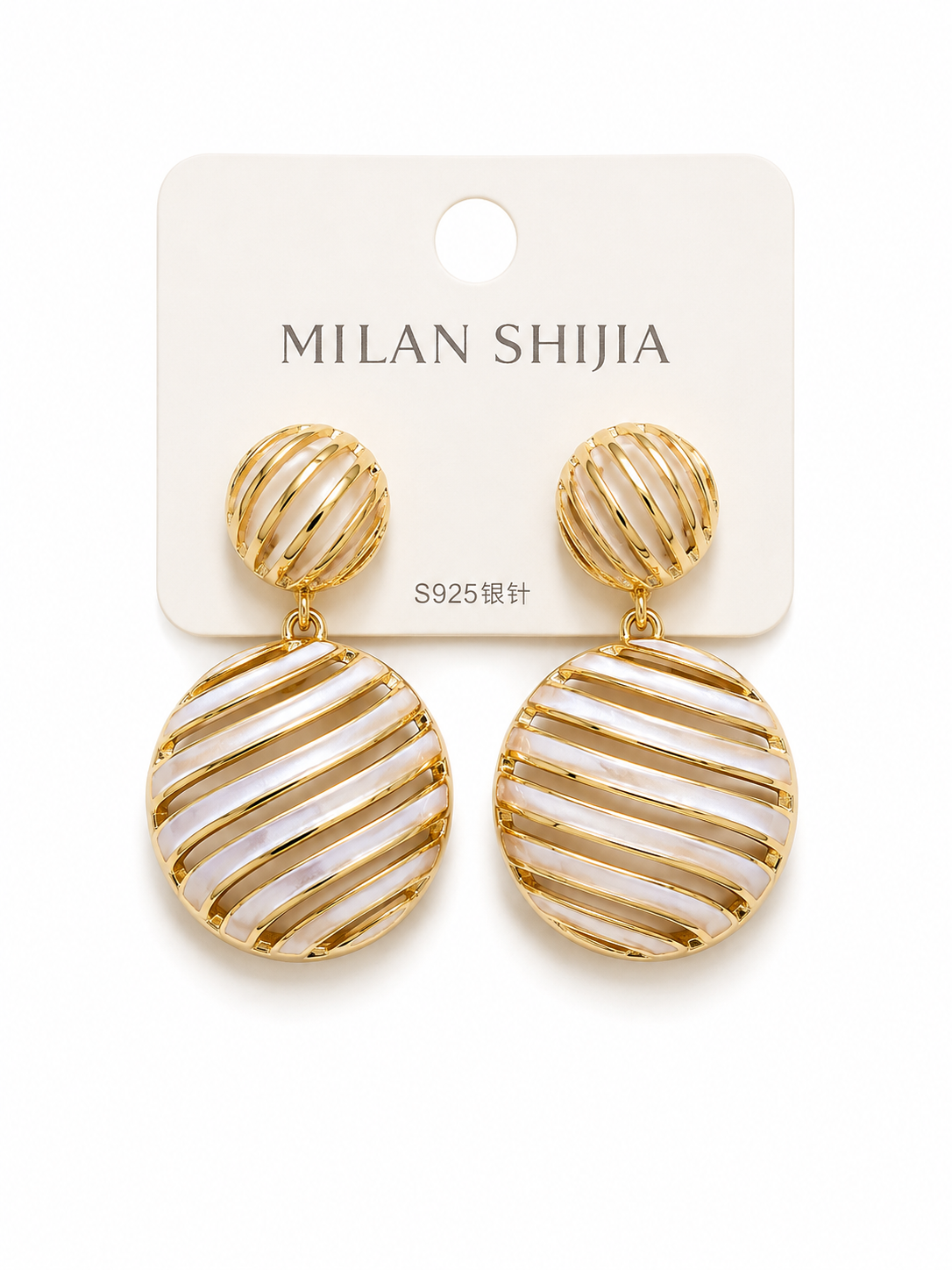 Gold & Pearl Striped Statement Earrings