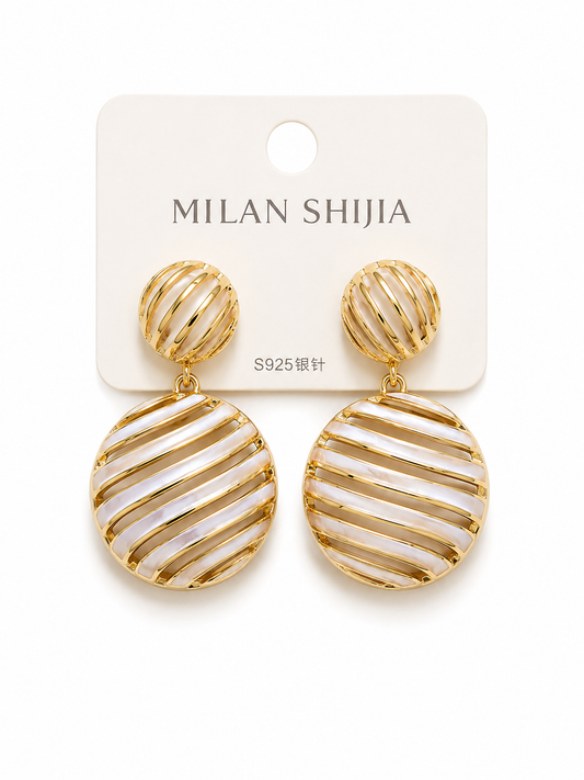 Gold & Pearl Striped Statement Earrings