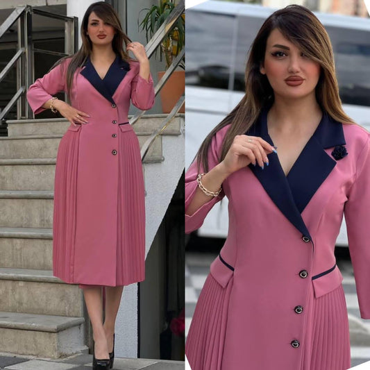 Corporate Side-Pleated Dress – Elegant Office Wear