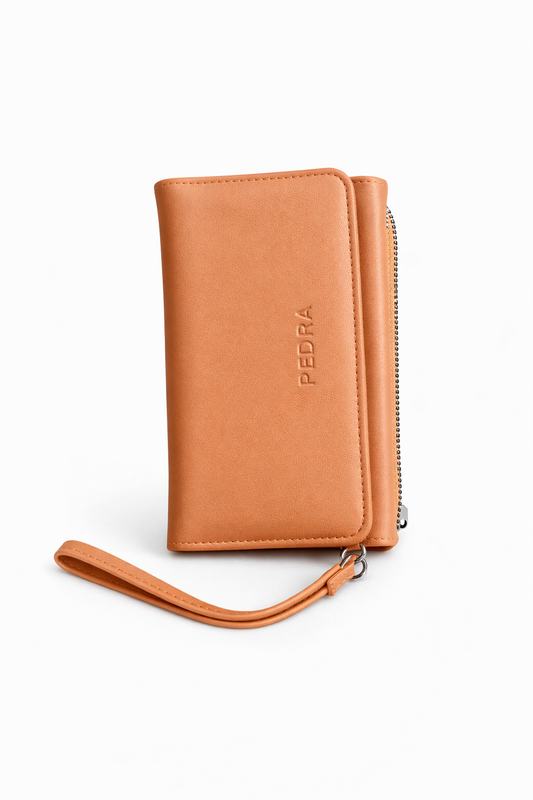 Luxury Light Brown  Multi-Compartment Ladies Wallet with Wrist Strap