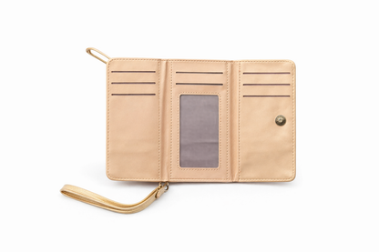 Luxury Gold Multi-Compartment Ladies Wallet with Wrist Strap