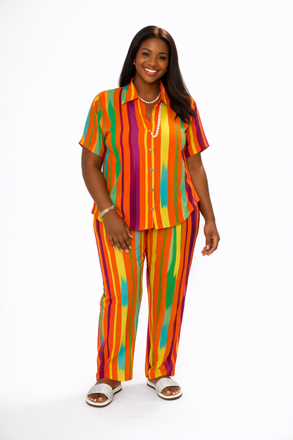 Rainbow Striped Two-Piece Set – Shirt & Pants