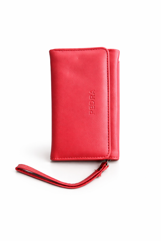 Luxury Red Multi-Compartment Ladies Wallet with Wrist Strap