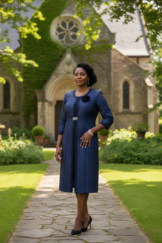 Navy Blue Classic Long Church Dress – Timeless Elegant Wear