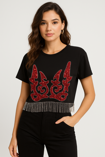 Red Design - Round Neck Cotton Tshirt