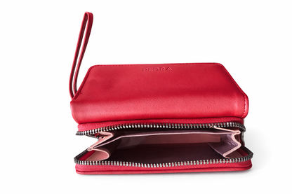 Luxury Red Multi-Compartment Ladies Wallet with Wrist Strap