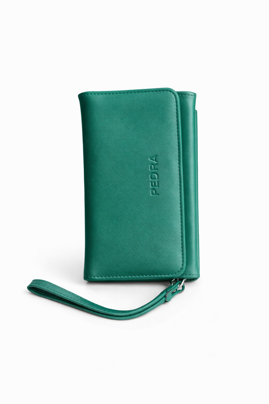Luxury Green Multi-Compartment Ladies Wallet with Wrist Strap