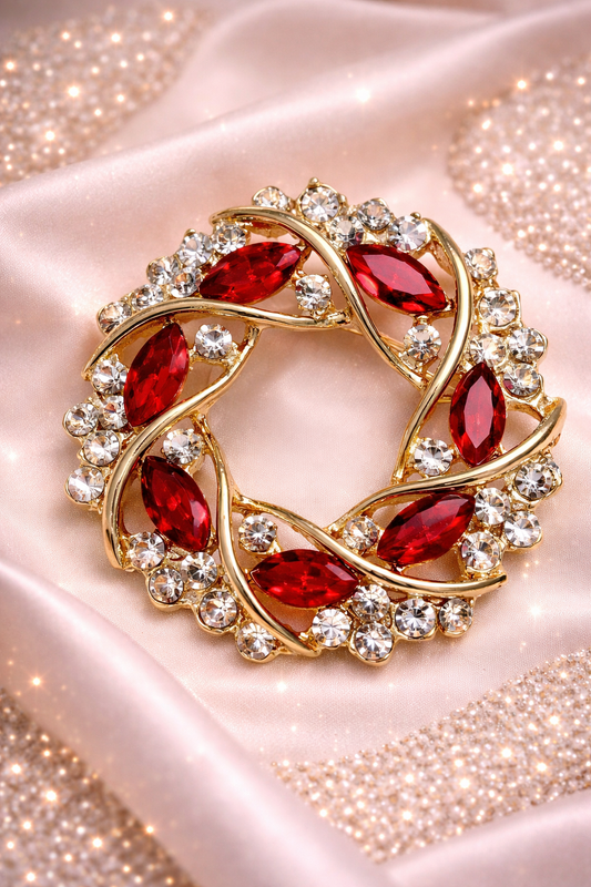Ruby Luxe Crystal Wreath Brooch