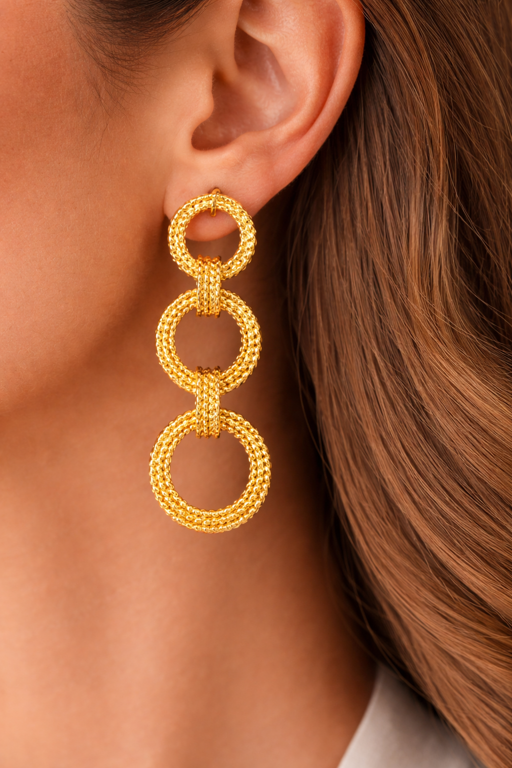 Triple Loop Gold Statement Earrings
