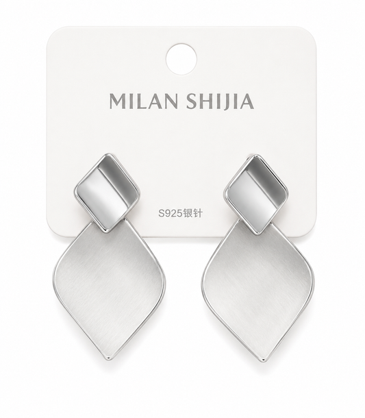 Modern Silver Geometric Statement Earrings