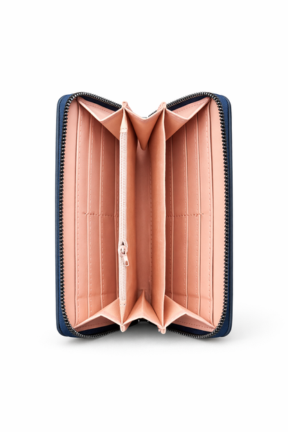 Elegant Zip Around Long Wallet – Premium Blue Leather Purse