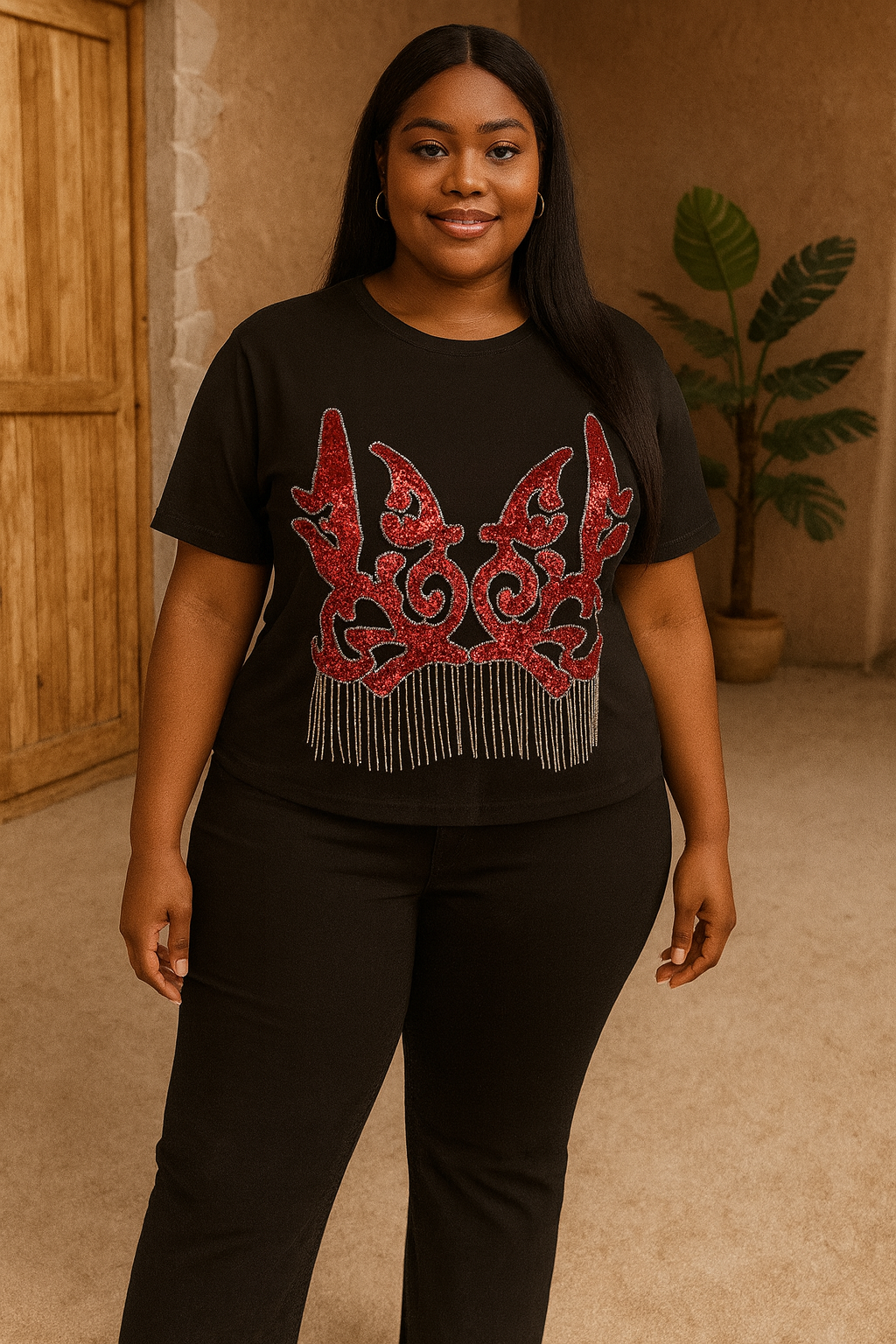 Red Design - Round Neck Cotton Tshirt