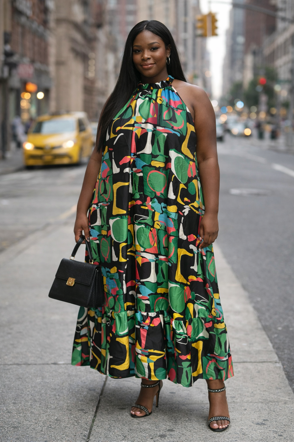 Multi Colour Print Halter Neck Maxi Dress