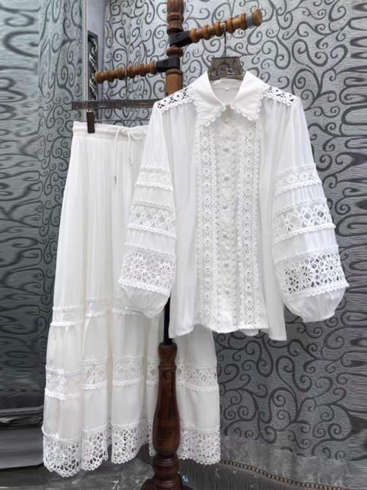 2-Piece Set – Cotton Lace Blouse and Maxi Skirt