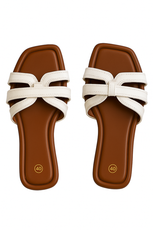 White Colour Breathable Flat Slippers with Long-Lasting Sole