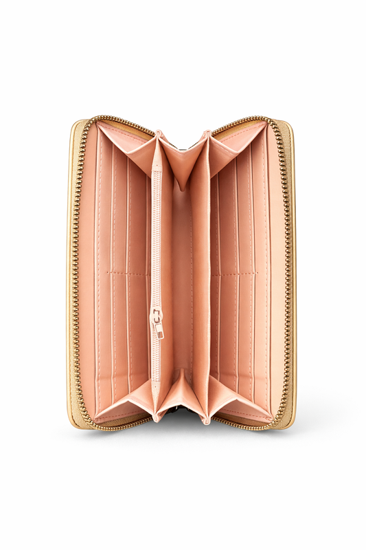 Elegant Zip Around Long Wallet – Premium Gold Leather Purse