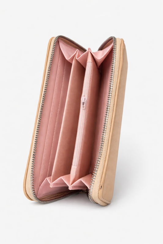 Elegant Zip Around Long Wallet – Premium Light Tan Leather Purse