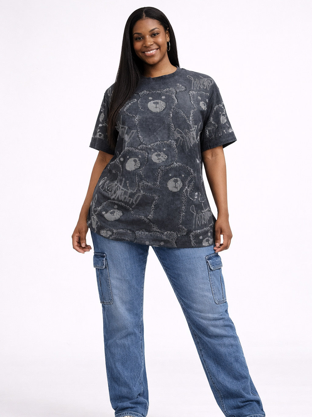 One Size - Dark Grey Sparkle Statement Casual T-Shirt #22201