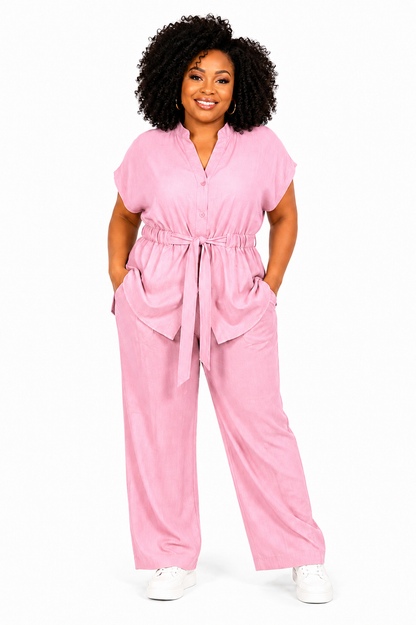 Elegant Linen Two-Piece Set – Pink