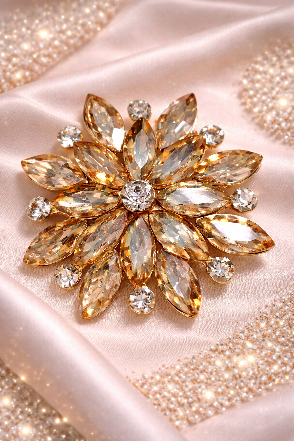 Golden Radiance Crystal Bloom Brooch