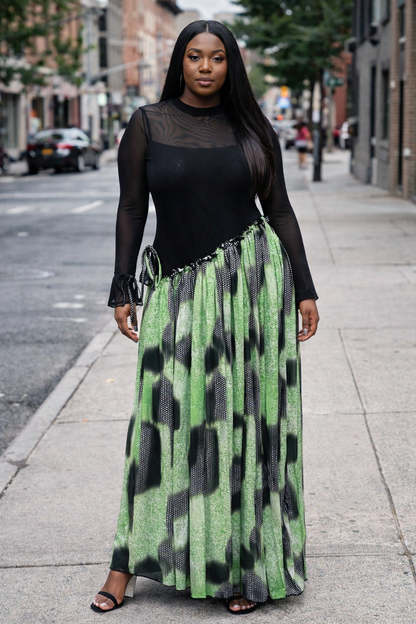 Women’s Fitted Top & Flowing Patterned Dress