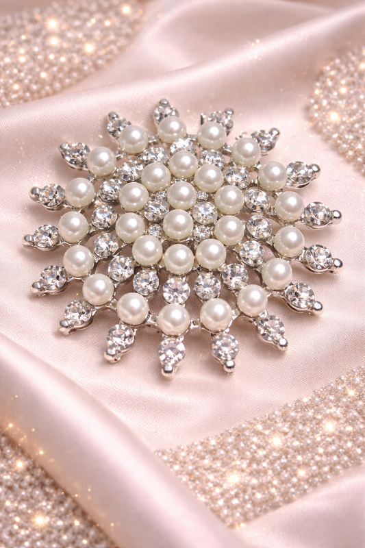 Silver Pearl Snowflake Elegance Brooch