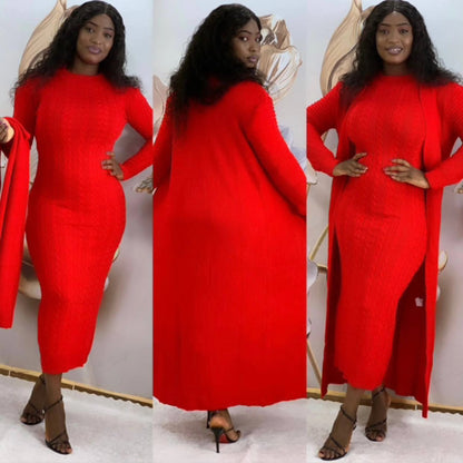 Ensemble Robe longue et Veste en maille douillette – L'Élégance rencontre le Confort