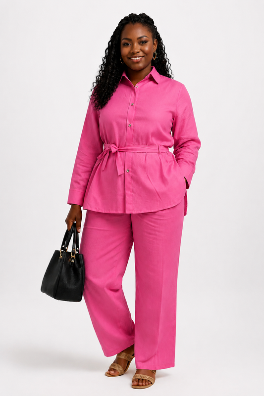 Elegant Linen Two-Piece Set – Pink