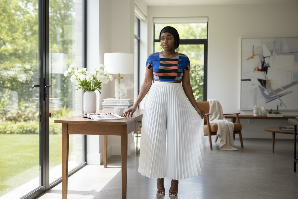Solid White Pleated Palazzo Top & Pant
