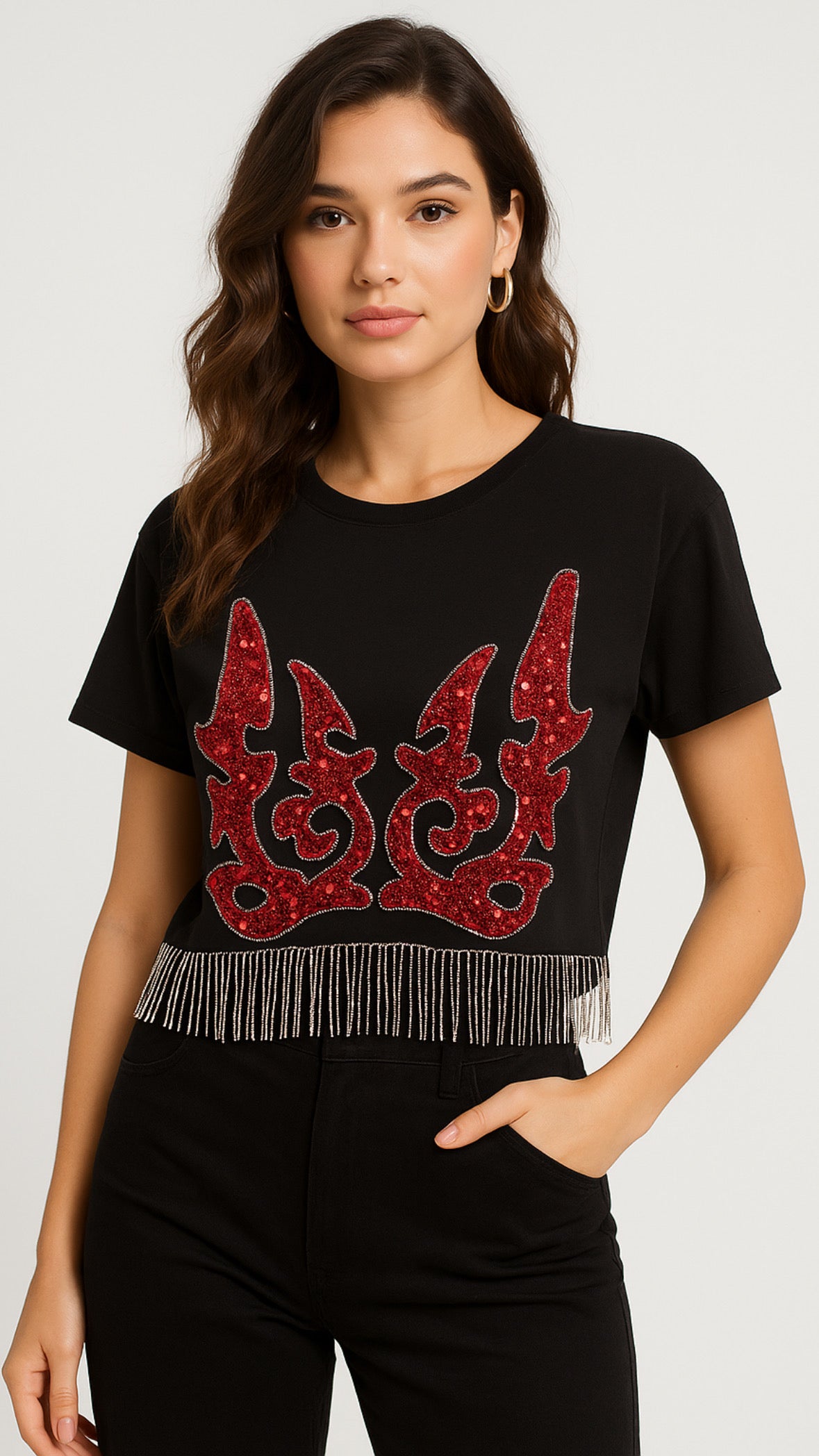 Red Design - Round Neck Cotton Tshirt