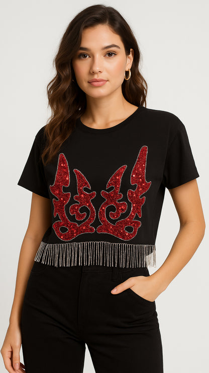 Red Design - Round Neck Cotton Tshirt
