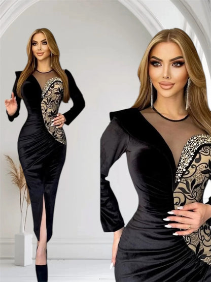 Elegant Velvet Front Slit Dress