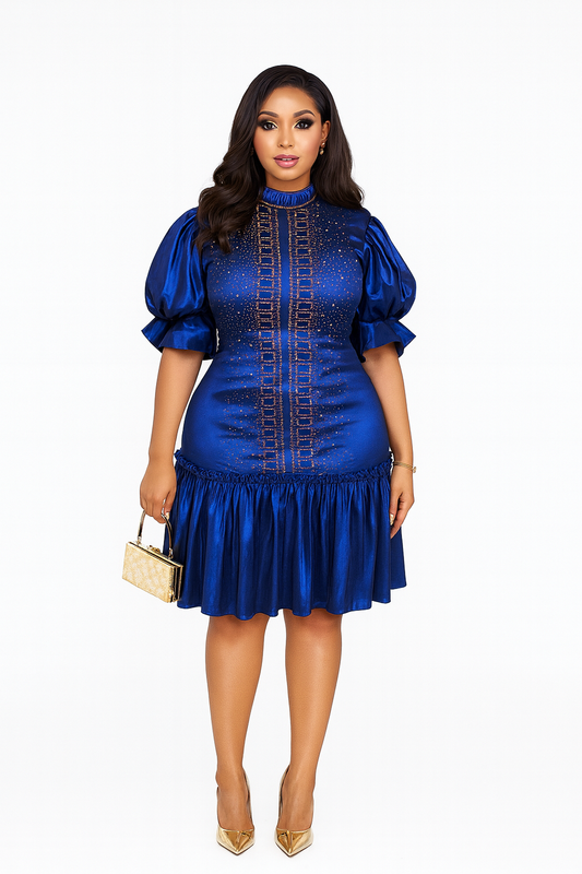 Elegant Knee-Length Taffeta Dress with Rhinestone Detailing